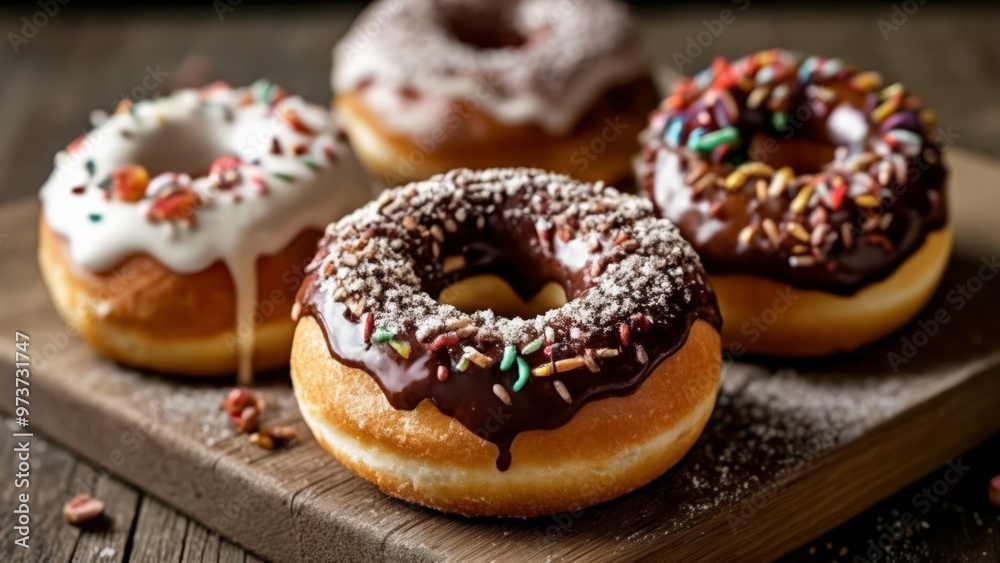 Deliciously tempting assortment of doughnuts Deliciously tempting assortment of doughnuts