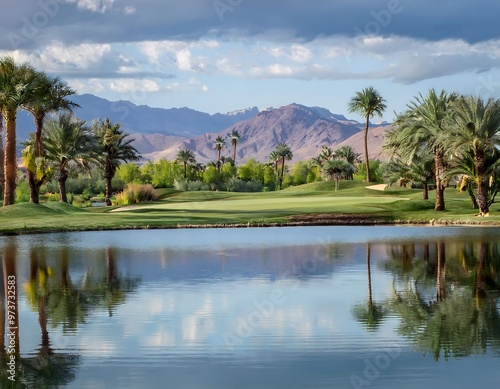 Water feature on a golf course in Palm Desert.
 photo