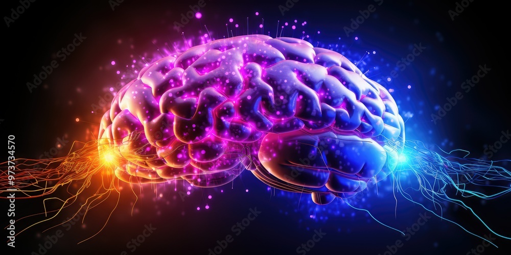 Glowing human brain with energy Glowing human brain with energy