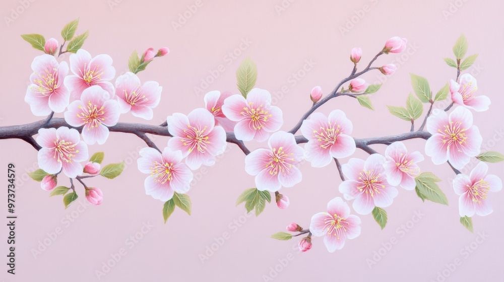 Beautiful pink cherry blossom branch against a soft pastel background, perfect for spring-themed designs and nature-inspired art. Beautiful pink cherry blossom branch against a soft pastel background, perfect for spring-themed designs and nature-inspired art.