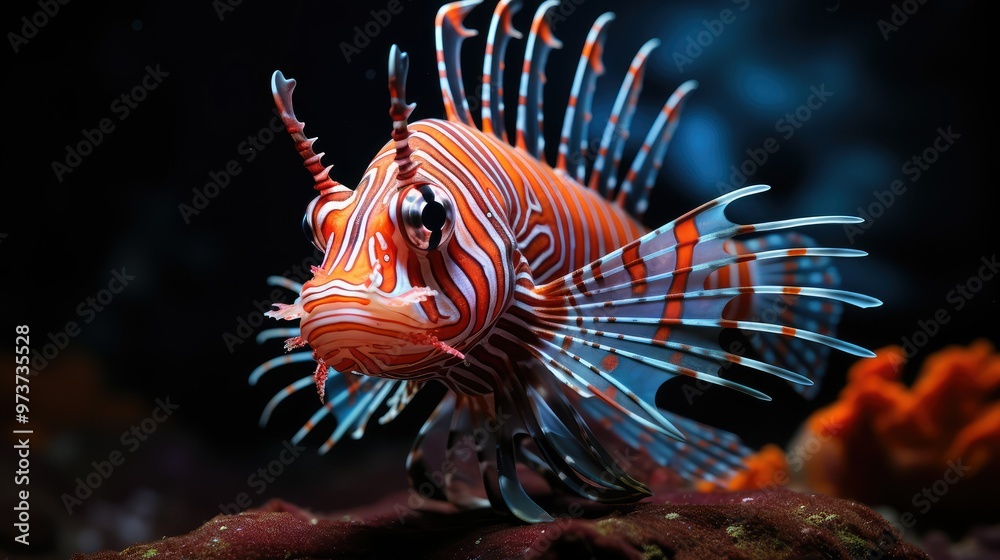 Striped lionfish in an aquarium Striped lionfish in an aquarium