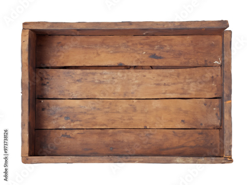 wooden box with a blank board on white isolated background.