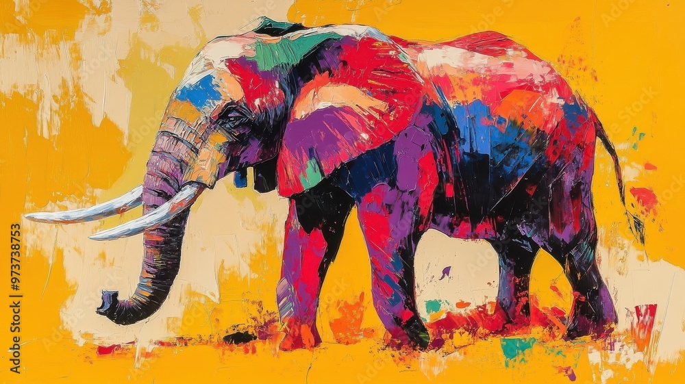 Obraz premium Abstract Expressionism elephant, dynamic brushstrokes, bold colors.