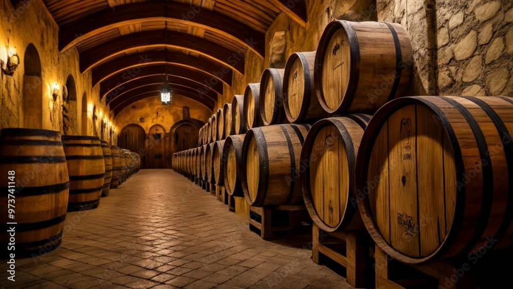 Wine cellar with barrels ready for the perfect vintage Wine cellar with barrels ready for the perfect vintage