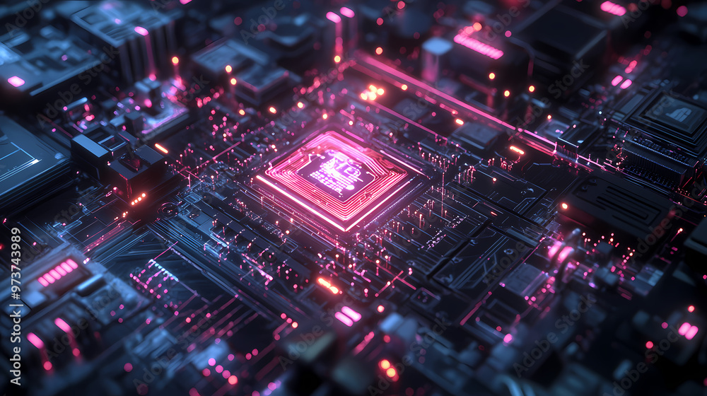 Illustration of a quantum computer core, visualized with glowing qubits and intricate circuitry in a high-tech lab environment. Quantum Computer. Illustration Illustration of a quantum computer core, visualized with glowing qubits and intricate circuitry in a high-tech lab environment. Quantum Computer. Illustration