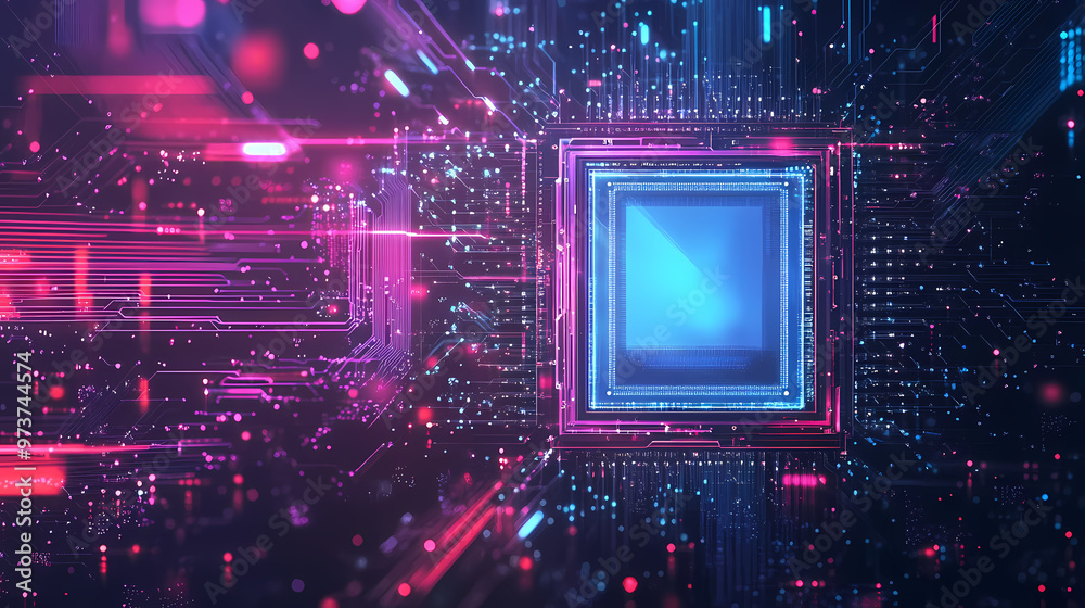Merging of ai and quantum computing for powerful data processing, background with empty space for text, generative ai. Quantum Computer. Illustration Merging of ai and quantum computing for powerful data processing, background with empty space for text, generative ai. Quantum Computer. Illustration