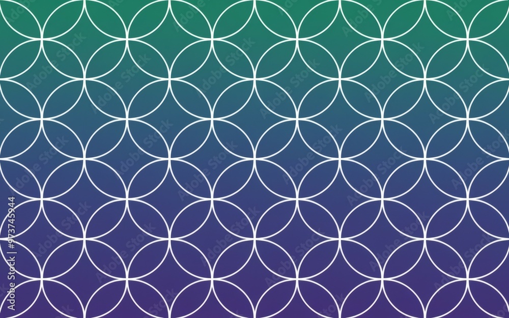 Naklejka premium Geometric circle pattern. Abstract background with white circles on a gradient blue and green background. Modern design with a seamless repeat pattern.