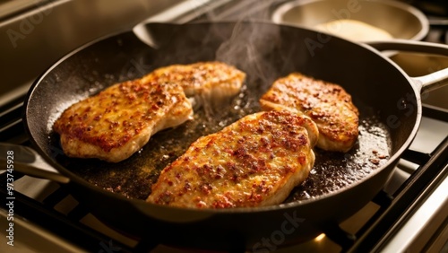  Sizzling PanFried Meat on the Stove