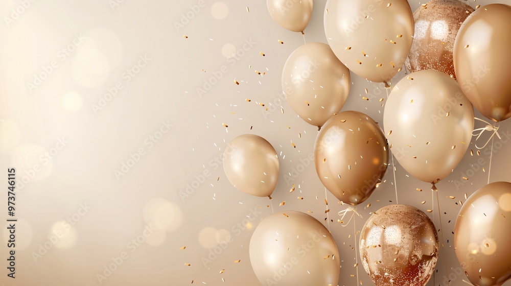 golden balloons on golden background with copy space. 3d illustration. golden balloons on golden background with copy space. 3d illustration.