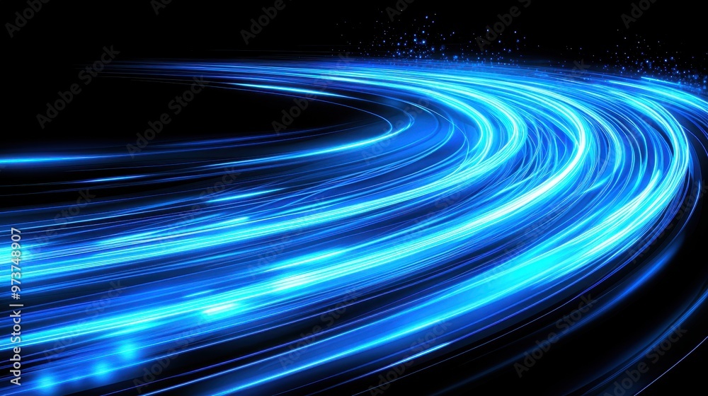 Abstract Blue Light Trails on Black Background Futuristic Technology Concept Abstract Blue Light Trails on Black Background Futuristic Technology Concept