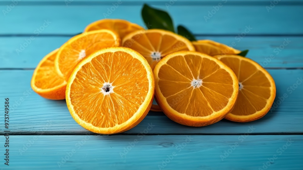 Fresh citrus delight on a blue backdrop Fresh citrus delight on a blue backdrop