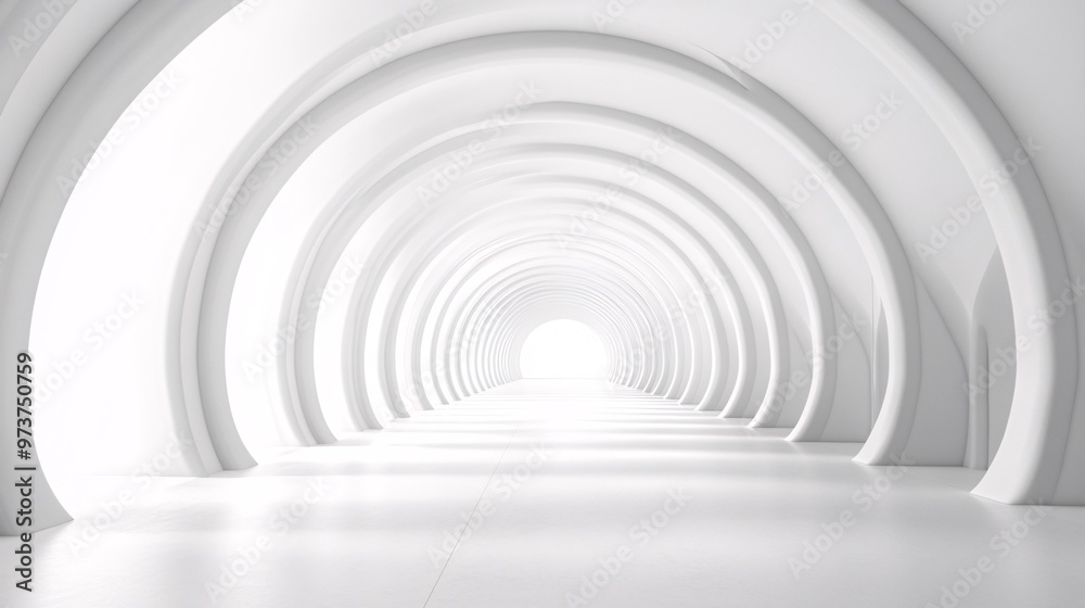 24. An empty white tunnel corridor in 3D, showcasing a curved frame geometric design, suitable as a background for trade show displays 24. An empty white tunnel corridor in 3D, showcasing a curved frame geometric design, suitable as a background for trade show displays