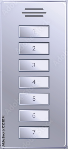 Sleek and modern elevator control panel featuring seven illuminated buttons for selecting floors