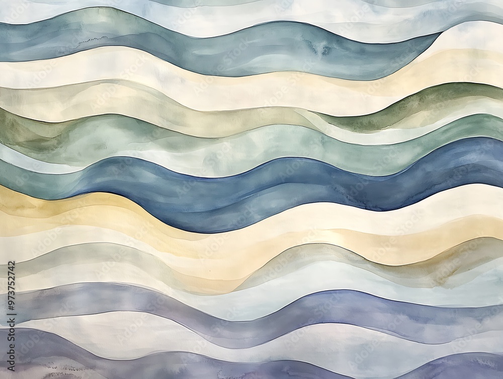 Illustrated waves of bright colors on white background, blue, white and cream waves abstract backdrop Illustrated waves of bright colors on white background, blue, white and cream waves abstract backdrop