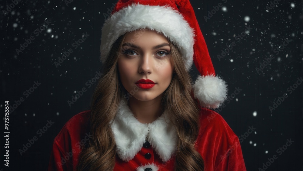 A woman in a red santa hat and red dress A woman in a red santa hat and red dress