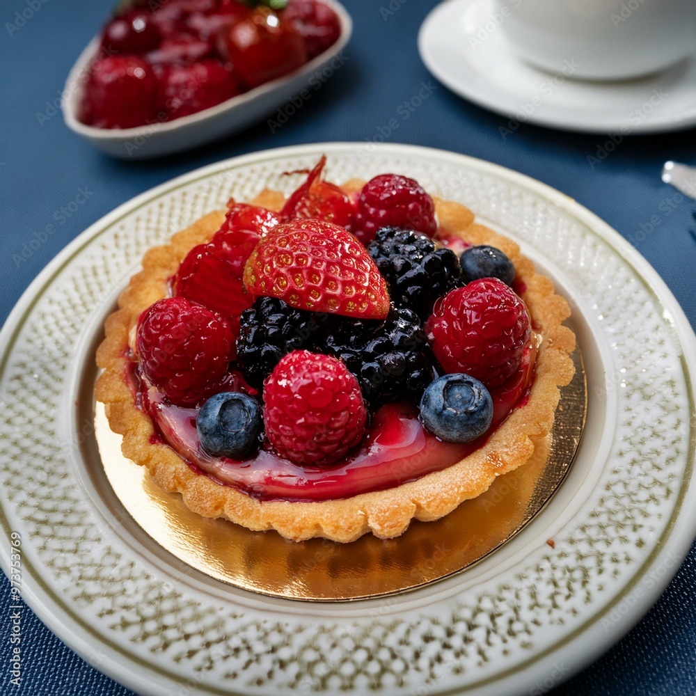 Decadent tartlet showcased in a vibrant, modern restaurant with stunning culinary presentation.