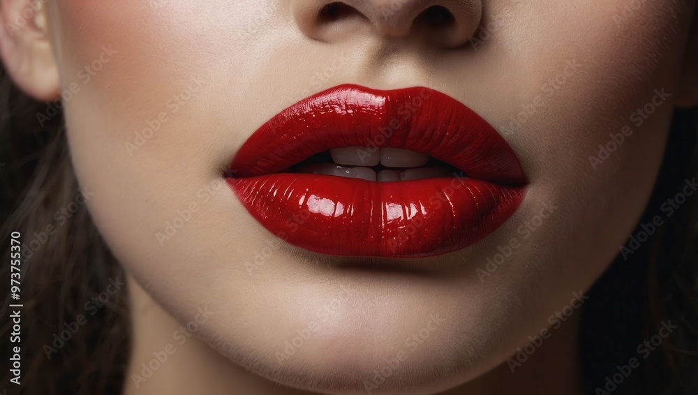 A woman with red lips and a red lip liner A woman with red lips and a red lip liner