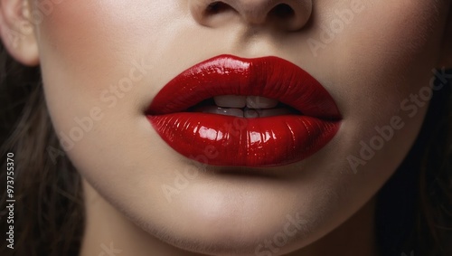 A woman with red lips and a red lip liner