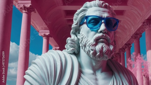 A statue of a man wearing sunglasses and a blue shirt photo