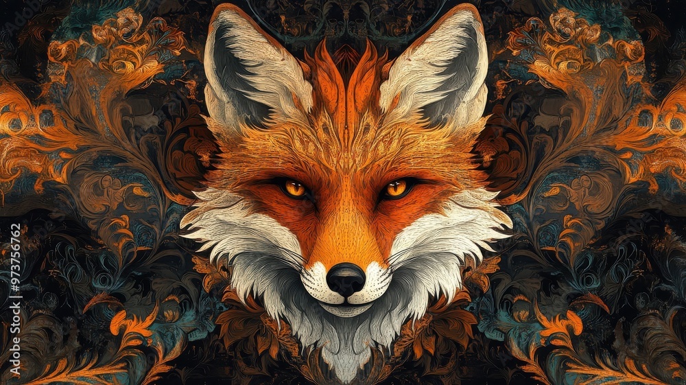 Fototapeta premium Textured pattern illustration of a fox, featuring rich details and layered artistic elements.