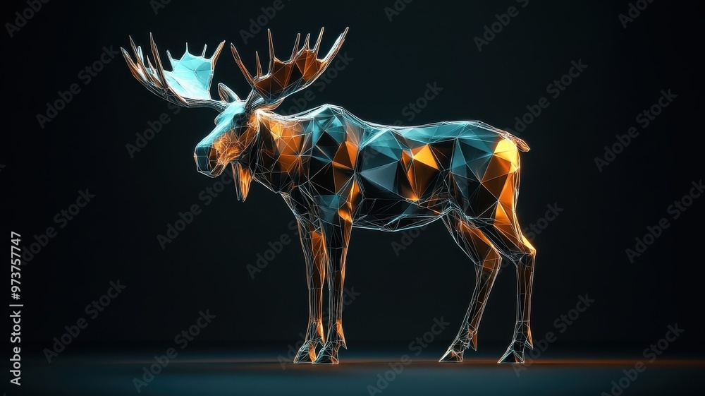 Stylized 3D moose, with sleek, modern lines and a contemporary digital aesthetic. Stylized 3D moose, with sleek, modern lines and a contemporary digital aesthetic.
