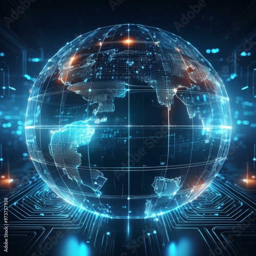 Futuristic holographic data pulses within a global AI network, safeguarding against looming cybersecurity threats as advanced artificial intelligence defends the digital realm.