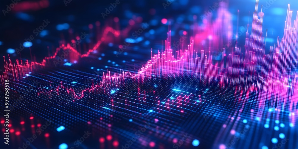 Obraz premium Abstract Technology Background with Neon Lights and Data Flow