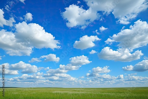 Blue sky and white clouds prairie, ai