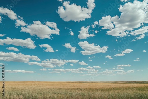 Blue sky and white clouds prairie, ai