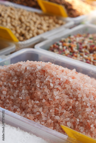 A diverse variety of Natural Salts and Spices beautifully showcased in the Market Display photo