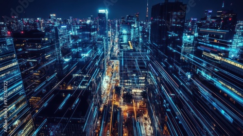 Wallpaper Mural Night Cityscape with Light Streaks Torontodigital.ca