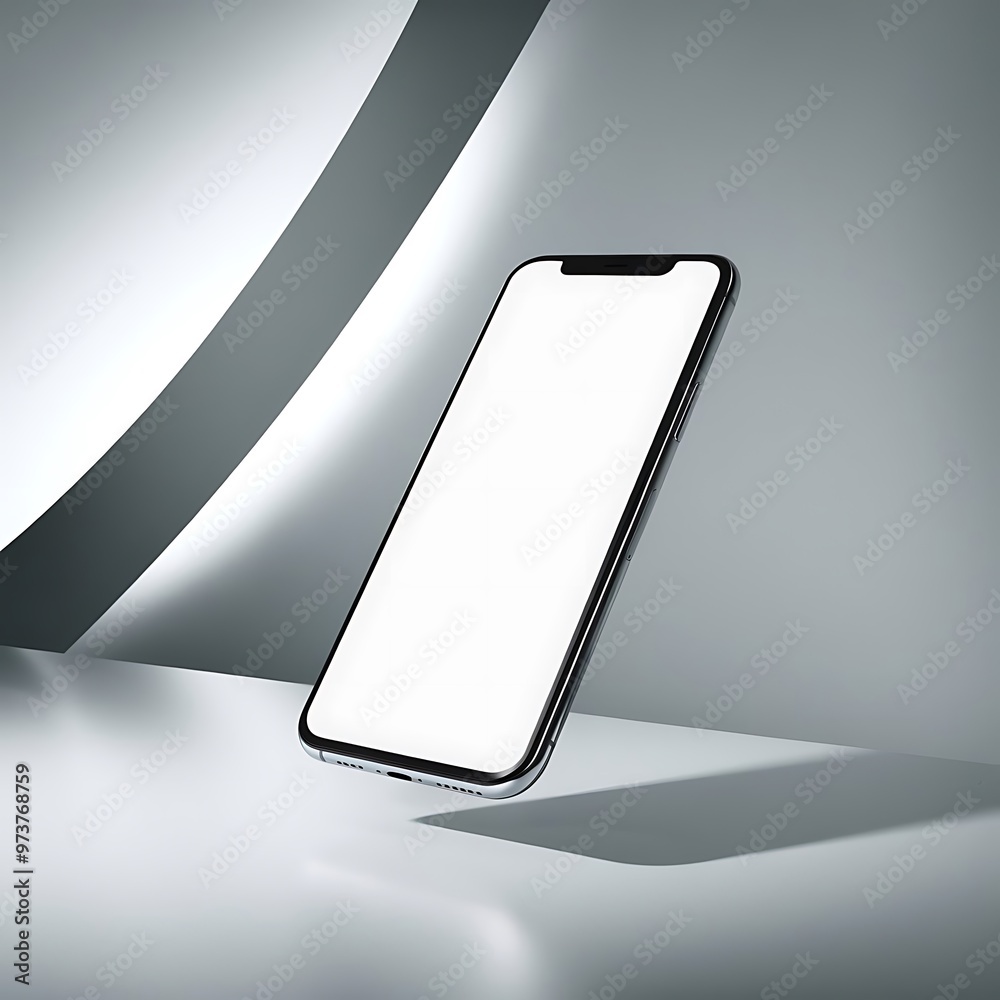 Floating Smartphone Mockup with White Blank Screen on Minimalist Gray ...