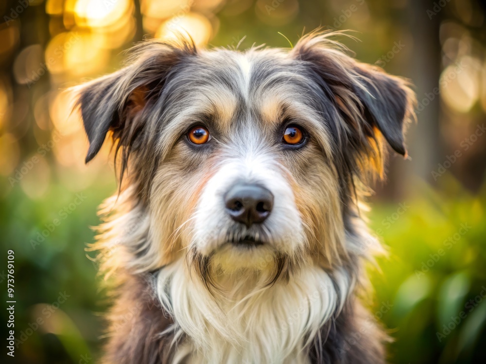 Adorable sheepdog mix with a fluffy coat and floppy ears gazes curiously with bright brown eyes, whiskers twitching, Adorable sheepdog mix with a fluffy coat and floppy ears gazes curiously with bright brown eyes, whiskers twitching,