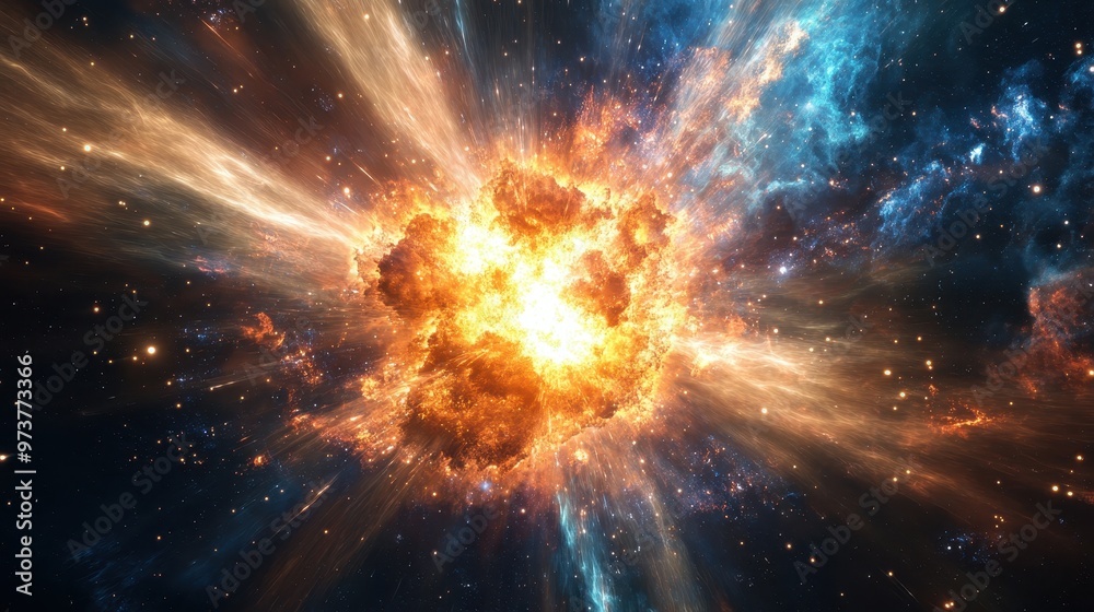 Fototapeta premium A bright orange and blue explosion in space