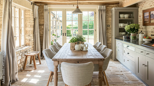 Cotswolds cottage style dining room decor, interior design and country house furniture, home decor, table and chairs, English countryside styling photo