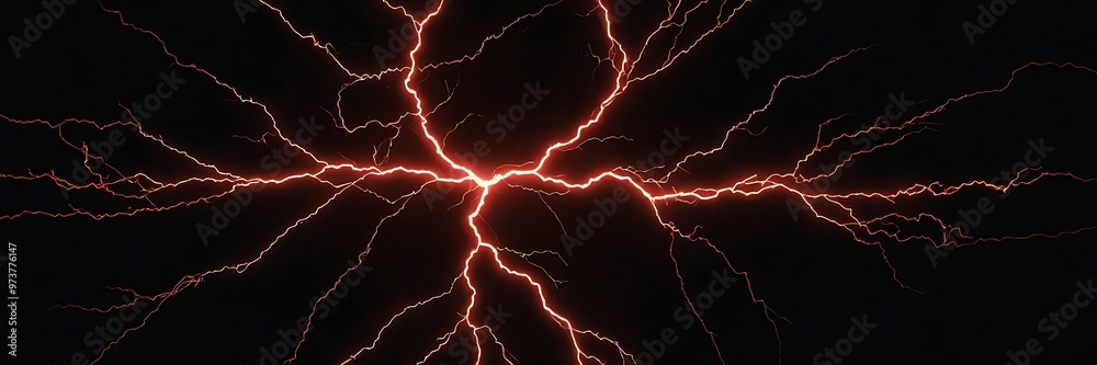 Red lightning on black background, lighting bolt on solid dark night wallpaper, graphical design Red lightning on black background, lighting bolt on solid dark night wallpaper, graphical design