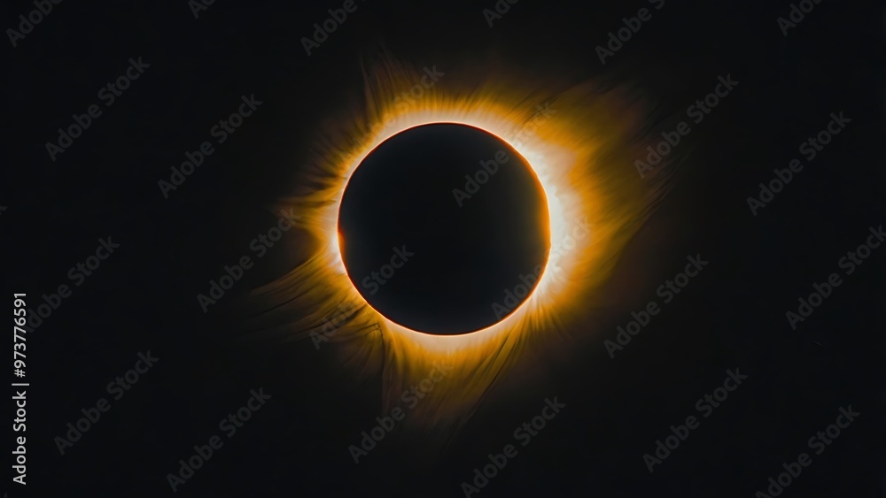 High quality image of yellow eclipse in the dark sky, space and astronomy concept, dark golden yellow red theme