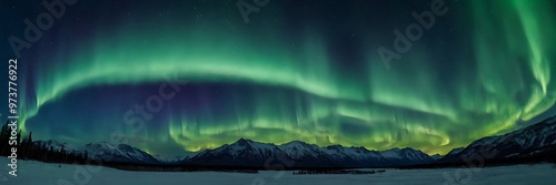 Obraz na płótnie A beautiful view of aurora in northern sky night over the hills. Green borealis over the mountains northern lights background wallpaper w salonie