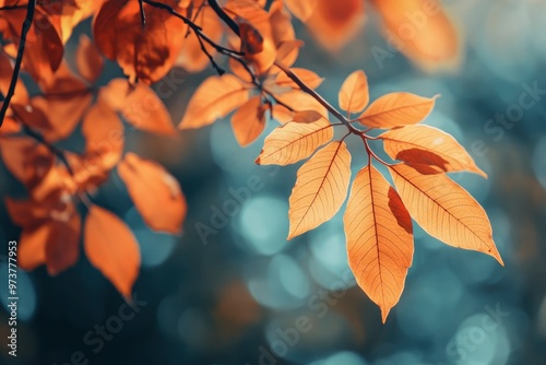 Orange fall leaves in park, autumn natural background , ai