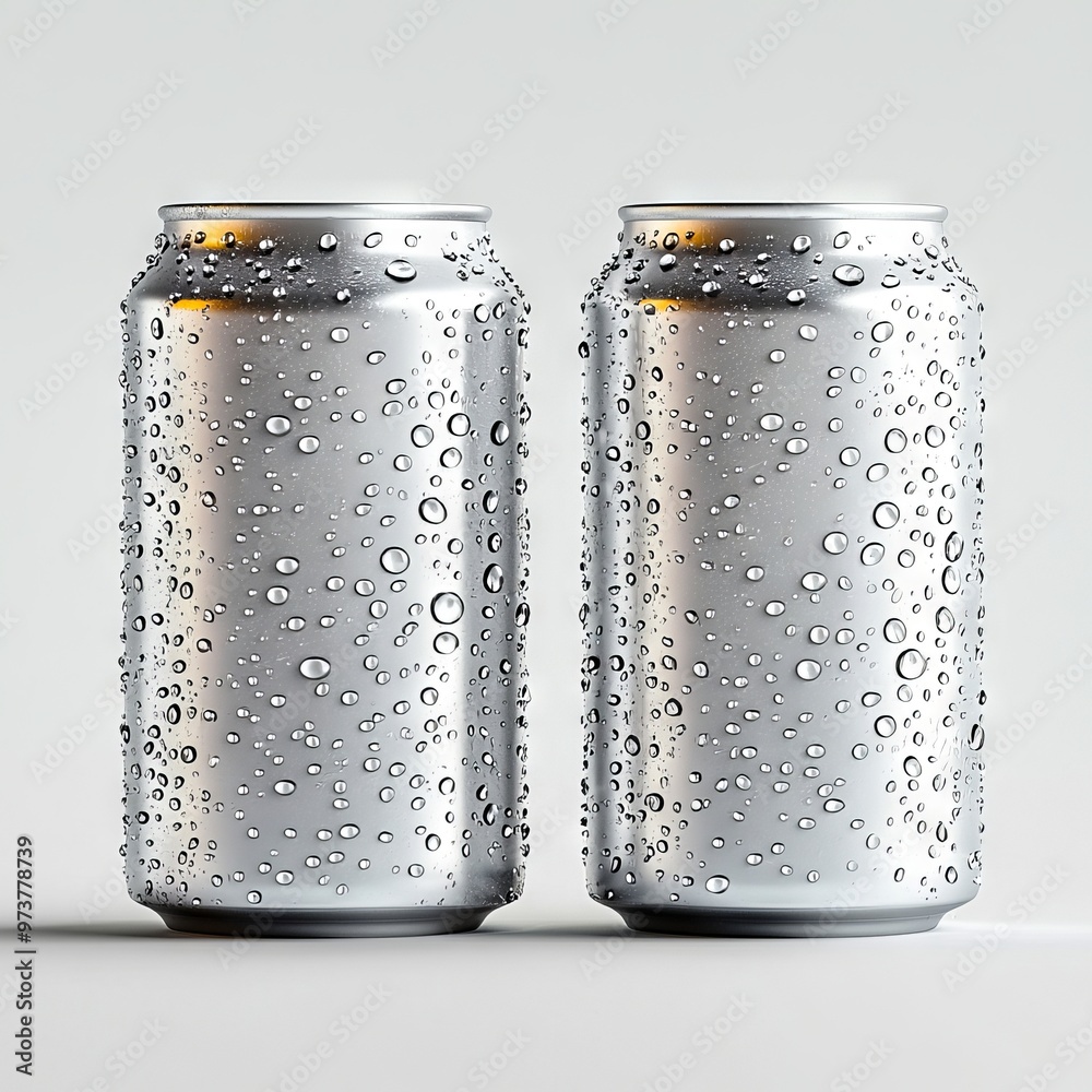 Two cans of soda with water droplets on them Two cans of soda with water droplets on them