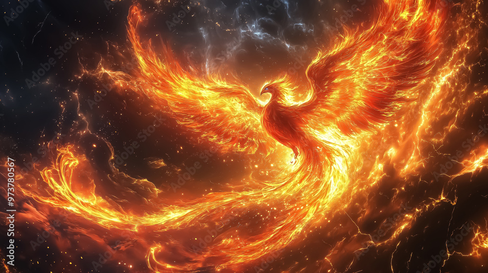 A vivid representation of a phoenix rising from flames, symbolizing rebirth and transformation, ideal for fantasy-themed events and seasonal decorations. A vivid representation of a phoenix rising from flames, symbolizing rebirth and transformation, ideal for fantasy-themed events and seasonal decorations.