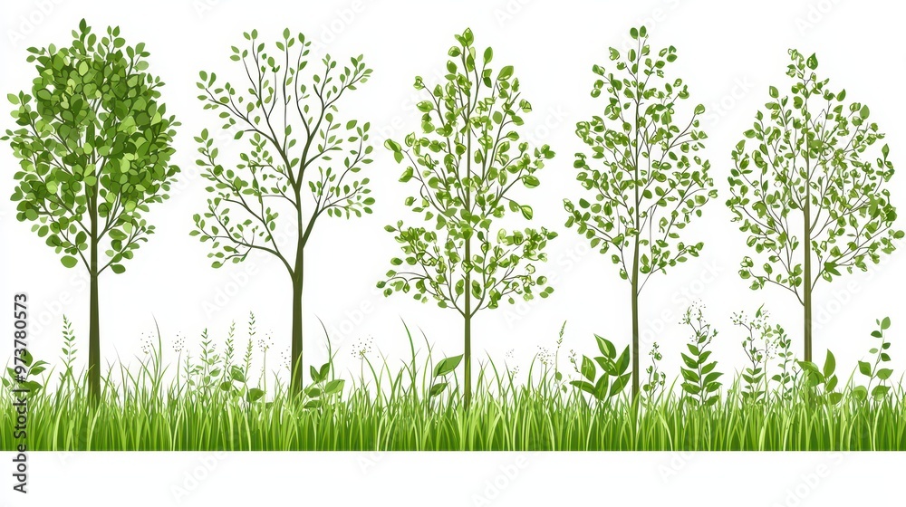 Green Trees and Grass Border Illustration Green Trees and Grass Border Illustration