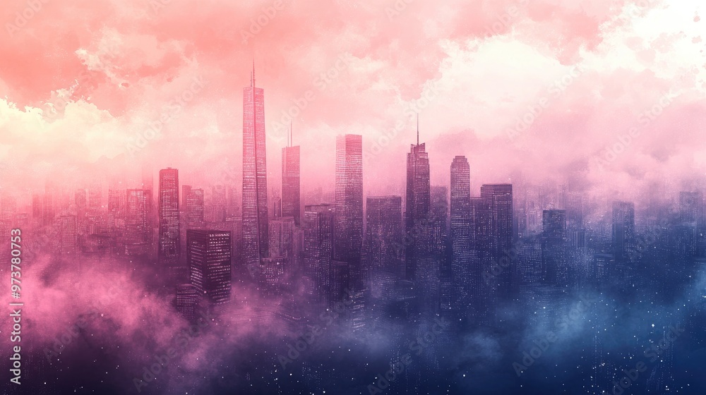 Fototapeta premium Minimalist Cityscape in Watercolor Style