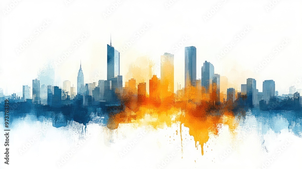 Fototapeta premium Minimalist Cityscape in Watercolor Style