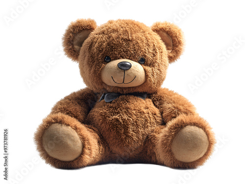 A brown teddy bear sits against a solid black background, showcasing its soft fur and charming expression.
 photo