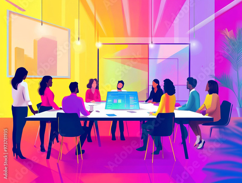 A creative advertising agency's brainstorming session, featuring collaboration, innovation, and dynamic teamwork.