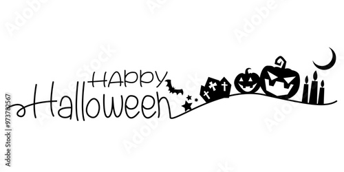 Happy Halloween decoration calligraphy. Hand drawn lettering for Halloween design and illustration. Vector illustraiton.