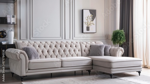 Interior Design of a comfortable living room with a stylish sofa AI generated image