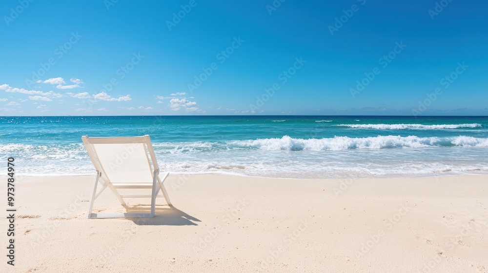 Beach Chair Relaxing on White Sand Ocean Waves Beach Chair Relaxing on White Sand Ocean Waves