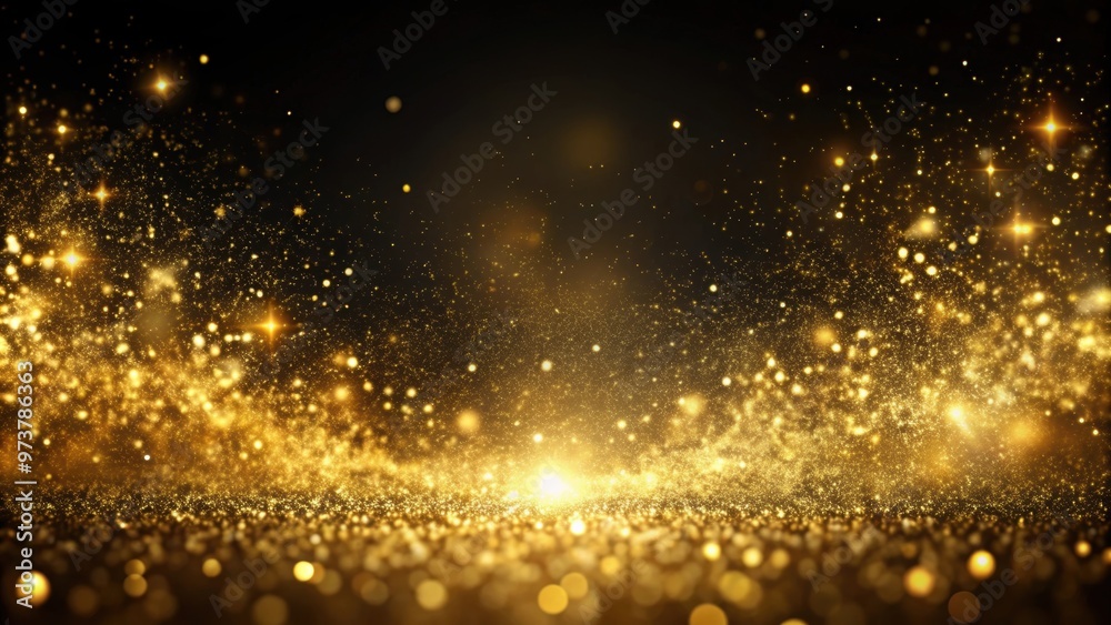 Obraz premium Abstract magic gold dust background over black. Beautiful golden art widescreen background , magic, gold dust, abstract
